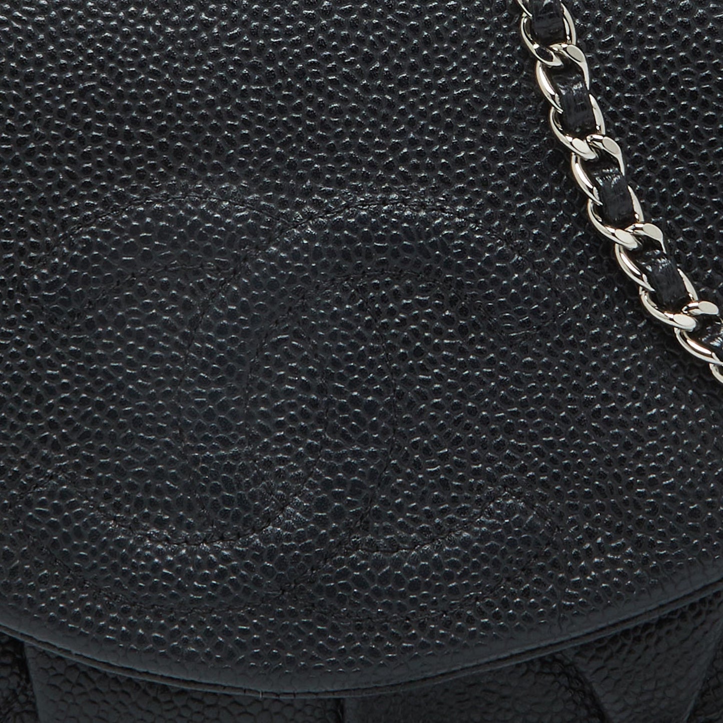 CHANEL Black Caviar Leather Half Moon Wallet On Chain