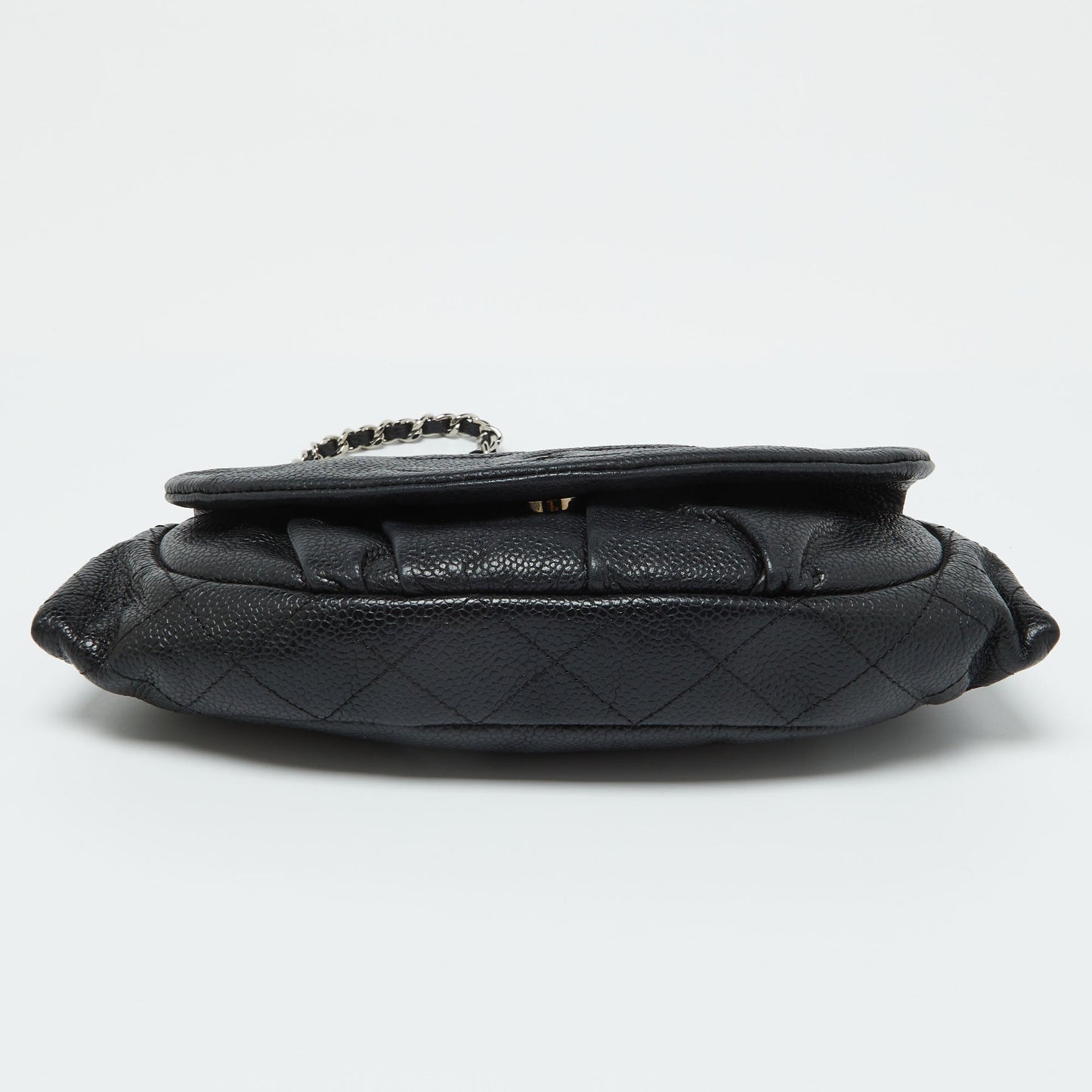 CHANEL Black Caviar Leather Half Moon Wallet On Chain