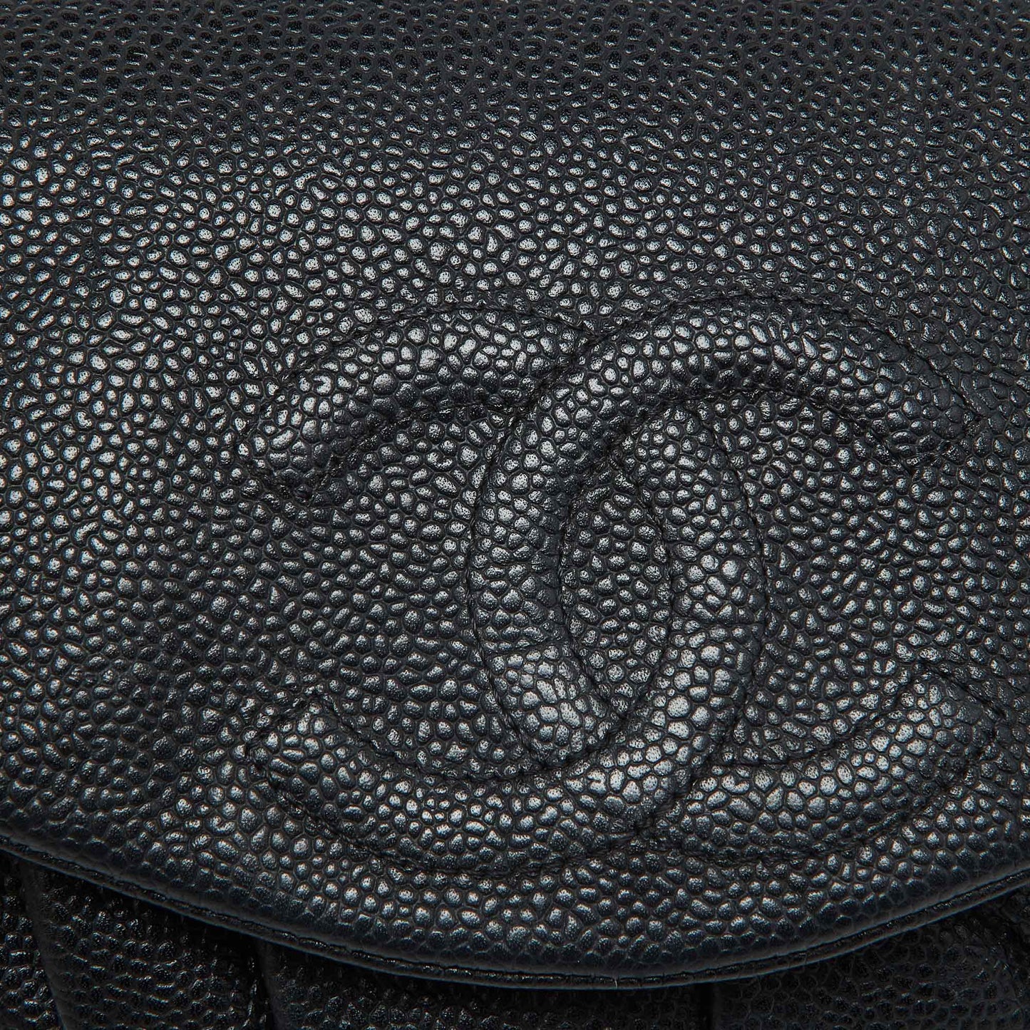 CHANEL Black Caviar Leather Half Moon Wallet On Chain