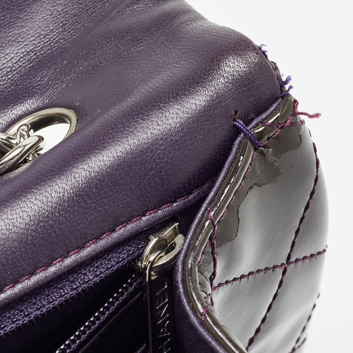 CHANEL Plum Quilted Patent Leather Jumbo Classic Single Flap Bag