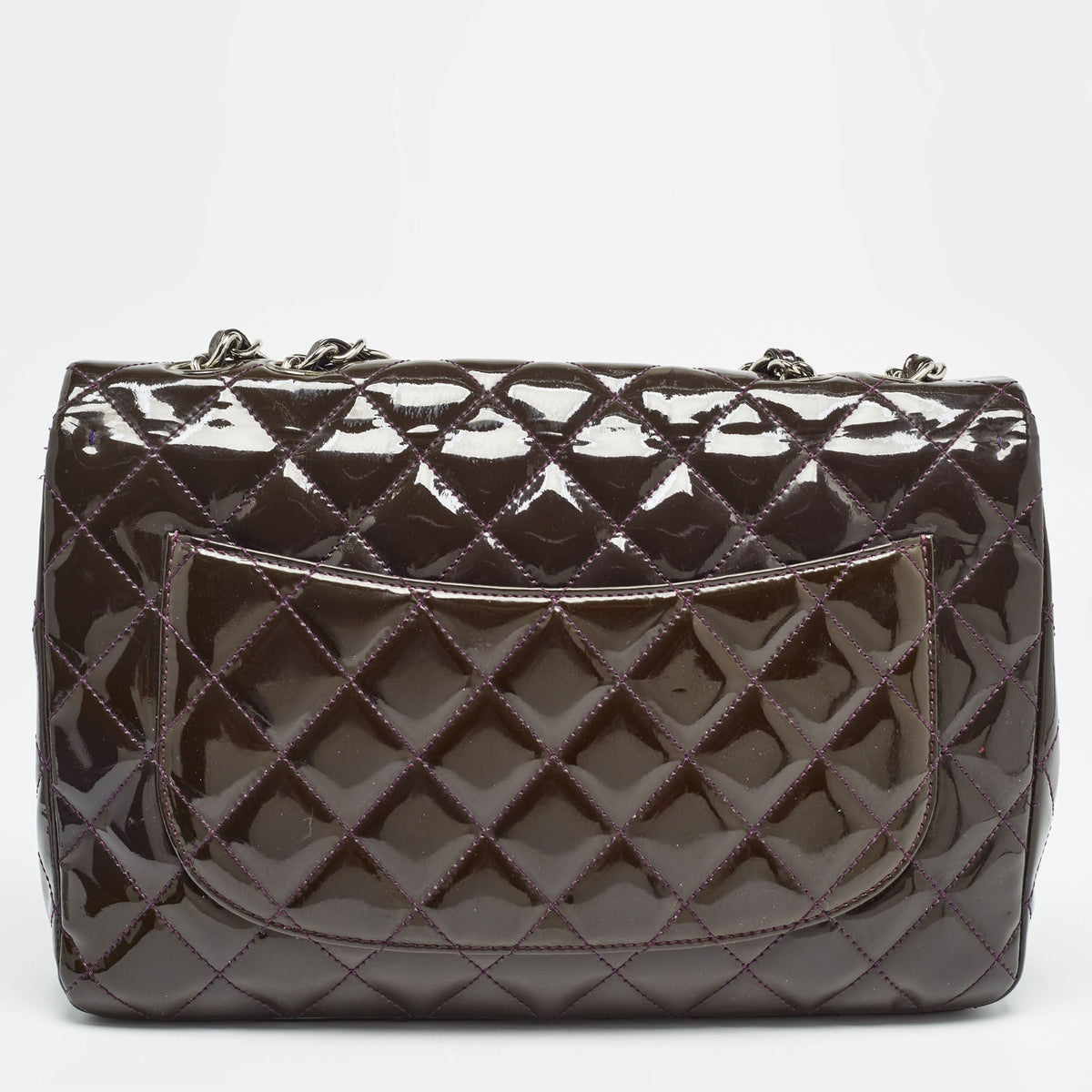CHANEL Plum Quilted Patent Leather Jumbo Classic Single Flap Bag