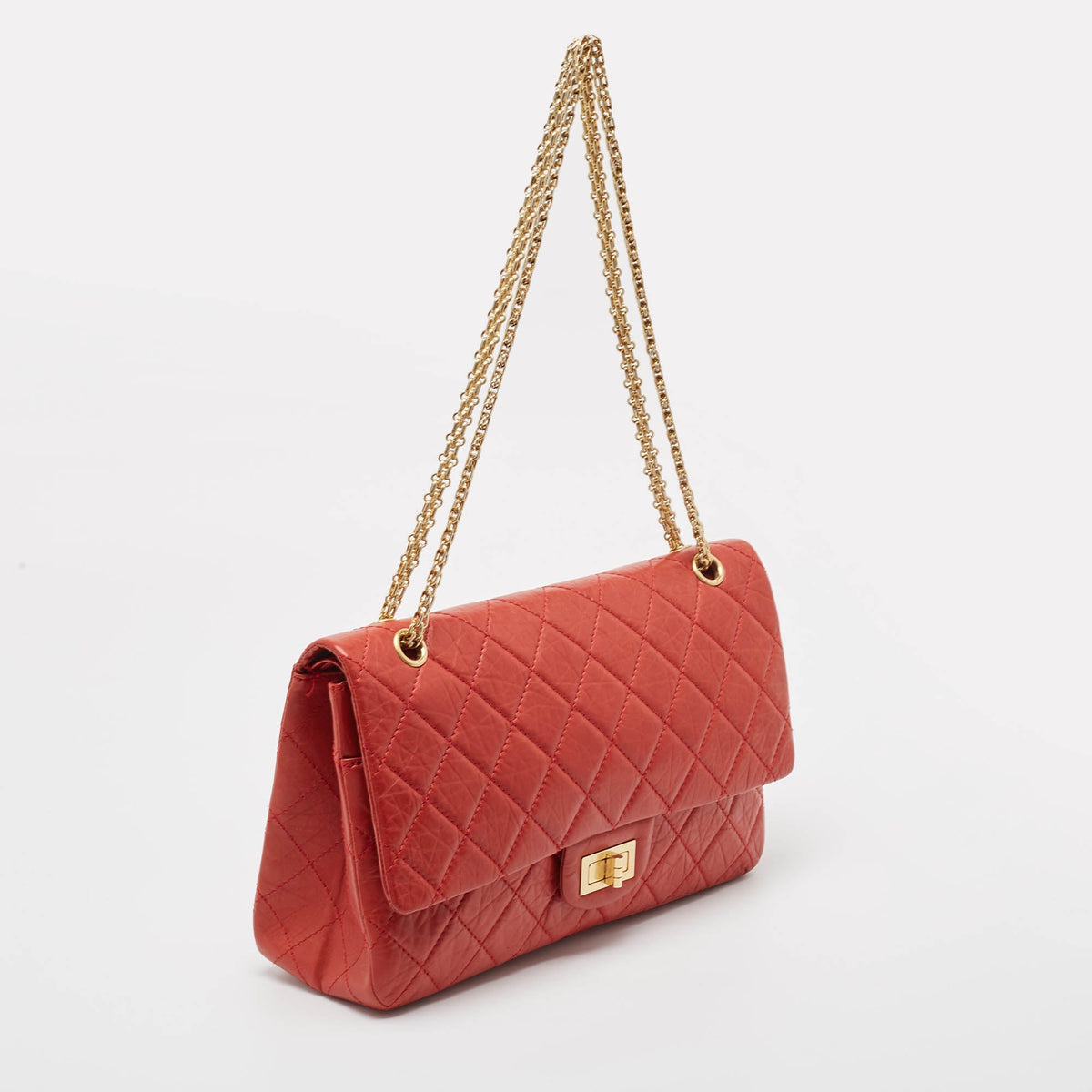 CHANEL Red Quilted Aged Leather Reissue 2.55 Classic 227 Flap Bag