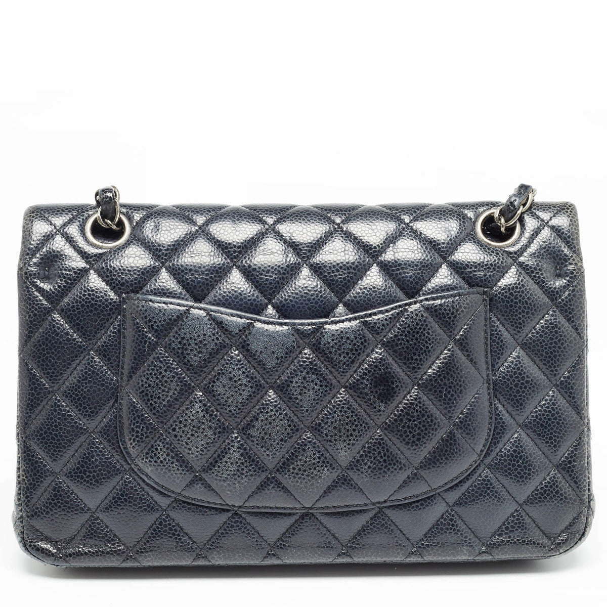 CHANEL Navy Blue Quilted Caviar Leather Medium Classic Double Flap Bag