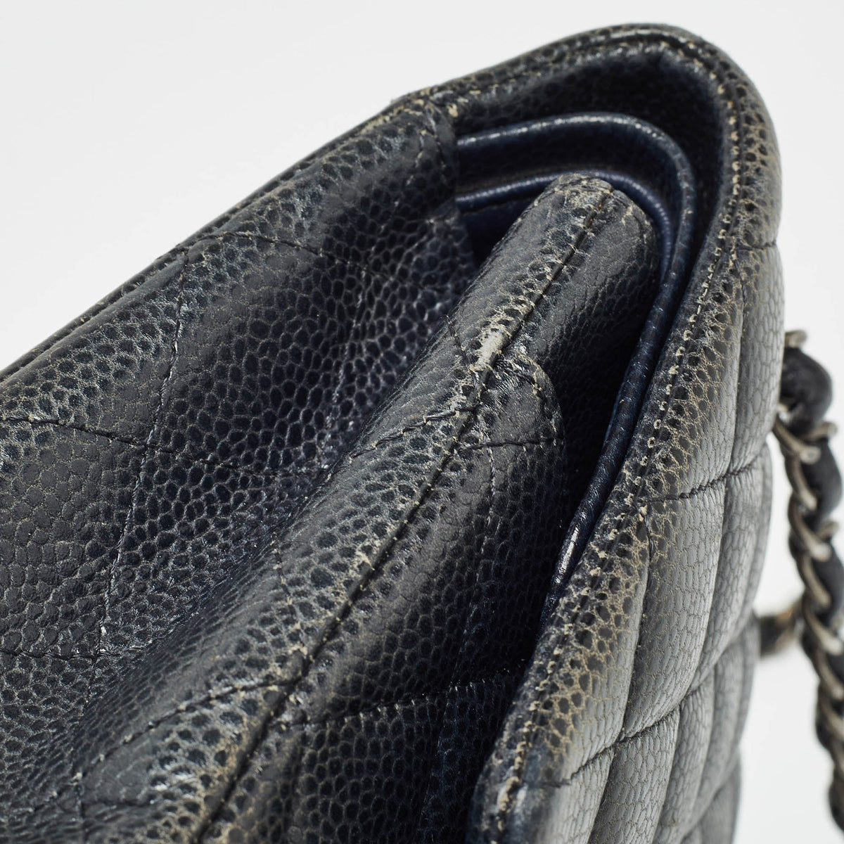 CHANEL Navy Blue Quilted Caviar Leather Medium Classic Double Flap Bag
