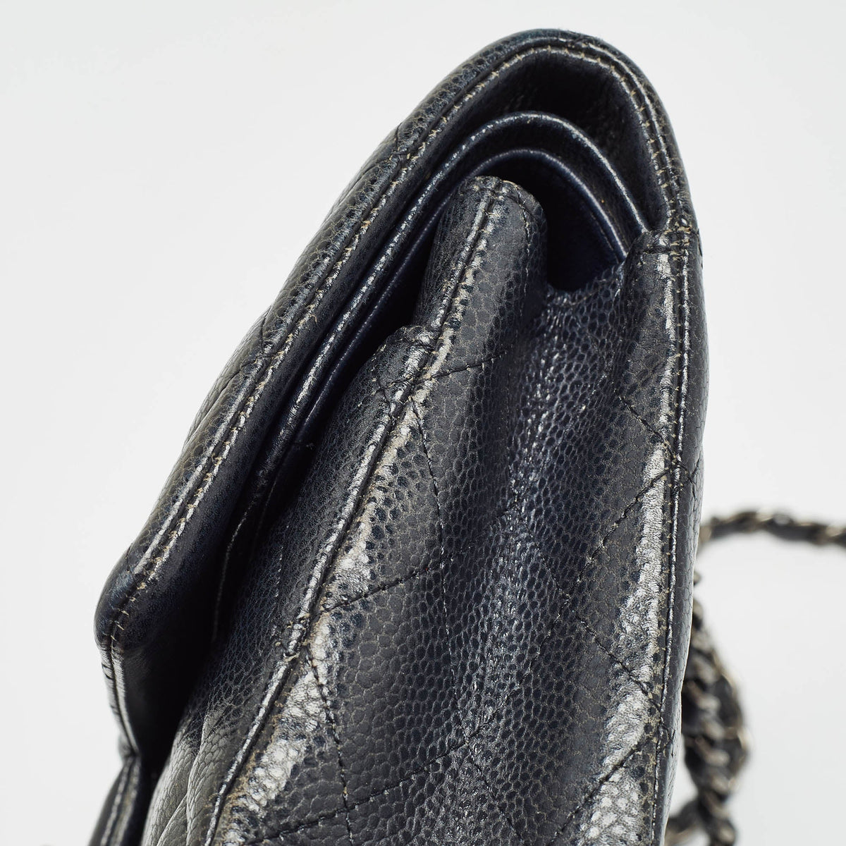 CHANEL Navy Blue Quilted Caviar Leather Medium Classic Double Flap Bag