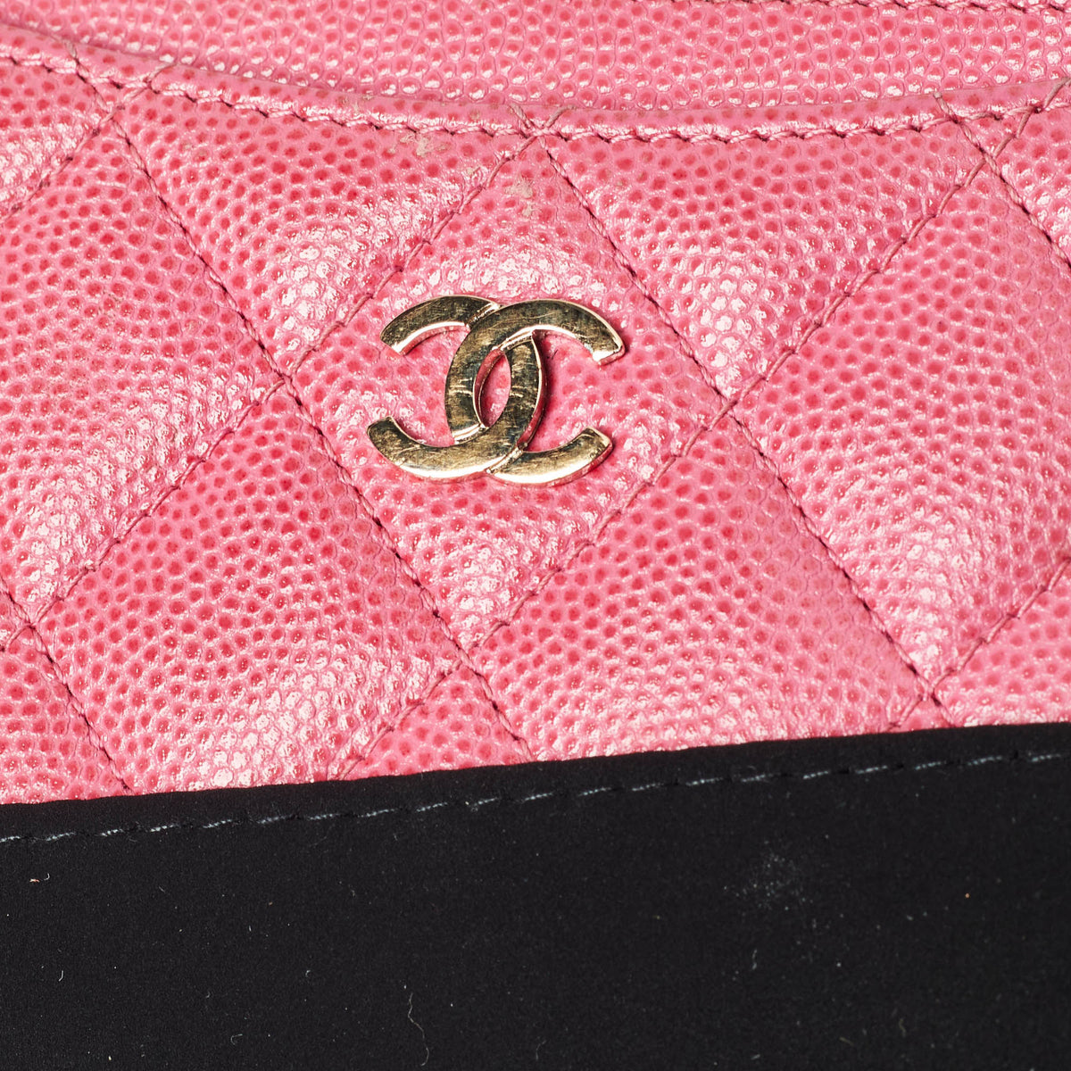 CHANEL Pink Quilted Caviar Leather CC Zip Card Holder