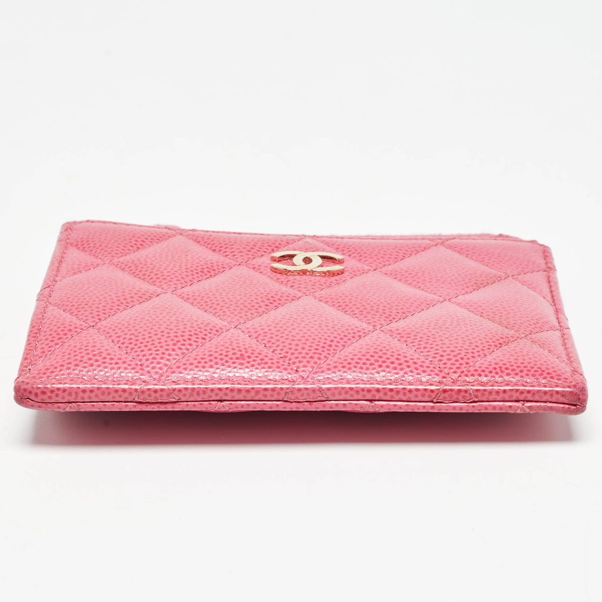 CHANEL Pink Quilted Caviar Leather CC Zip Card Holder