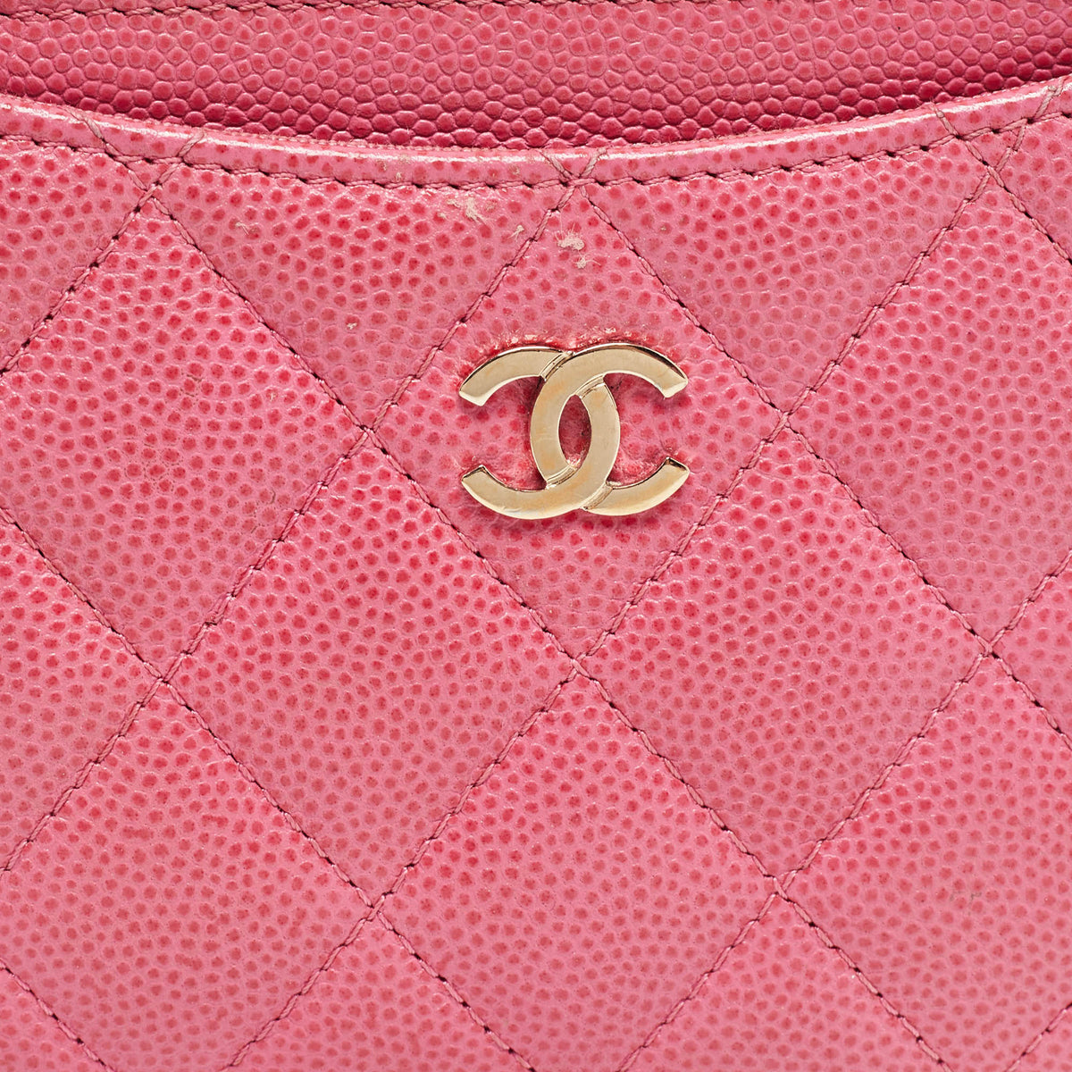 CHANEL Pink Quilted Caviar Leather CC Zip Card Holder
