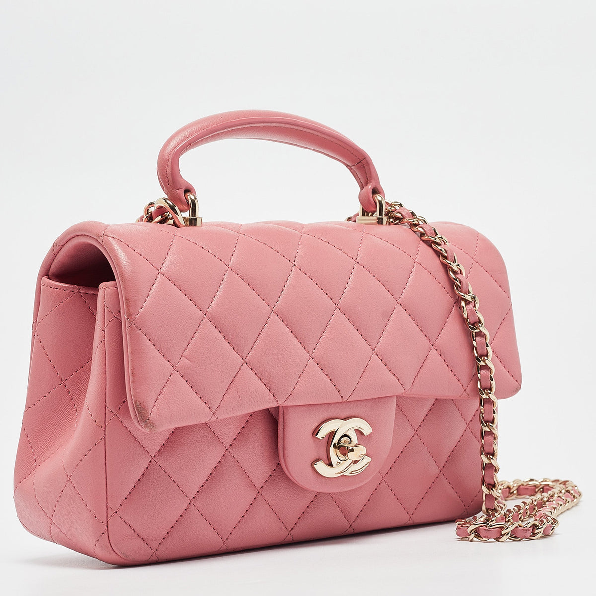 CHANEL Pink Quilted Leather Mini Rectangular Flap Top Handle Bag