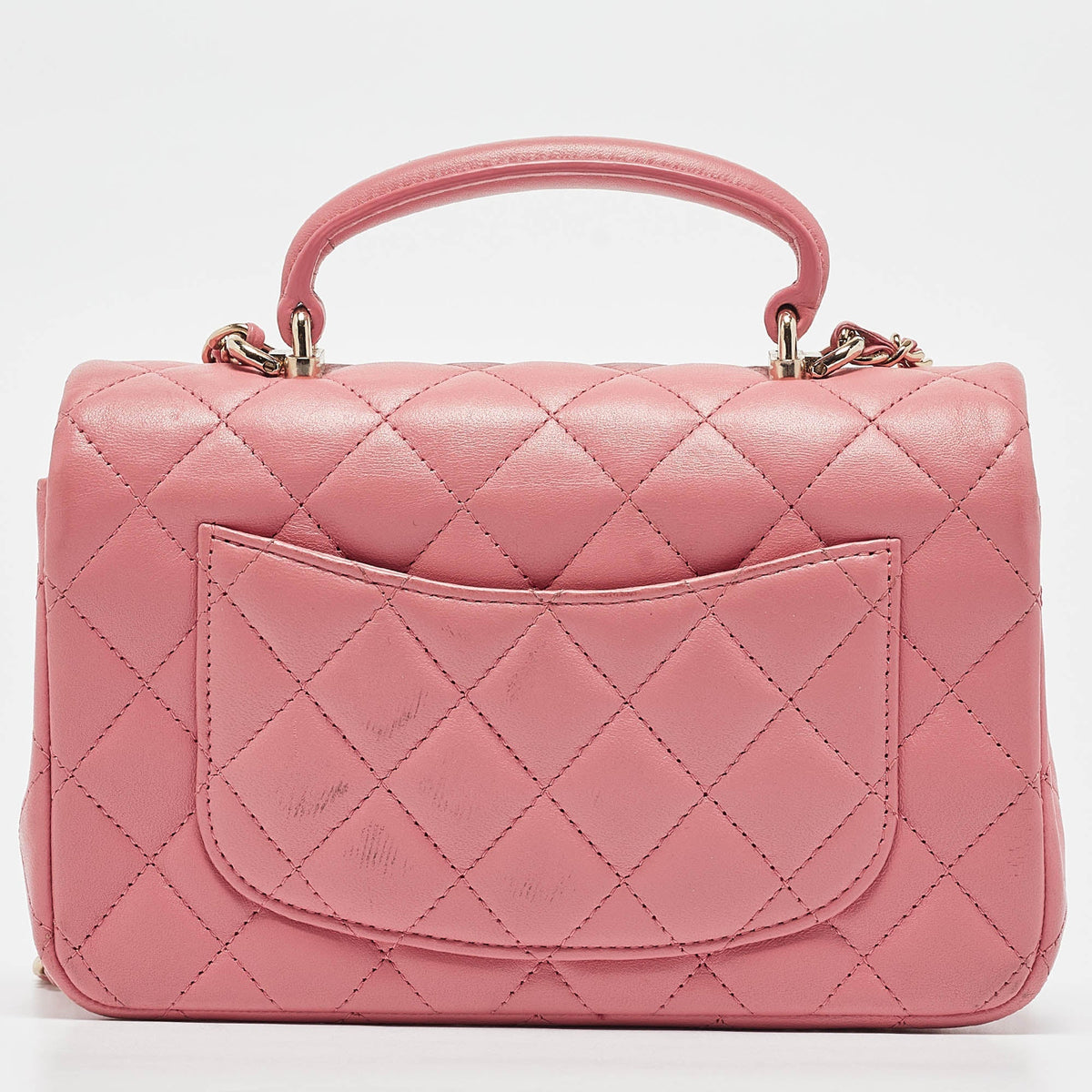 CHANEL Pink Quilted Leather Mini Rectangular Flap Top Handle Bag