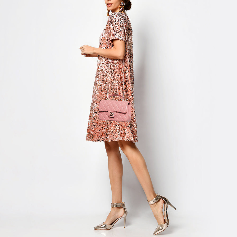 CHANEL Pink Quilted Leather Mini Rectangular Flap Top Handle Bag