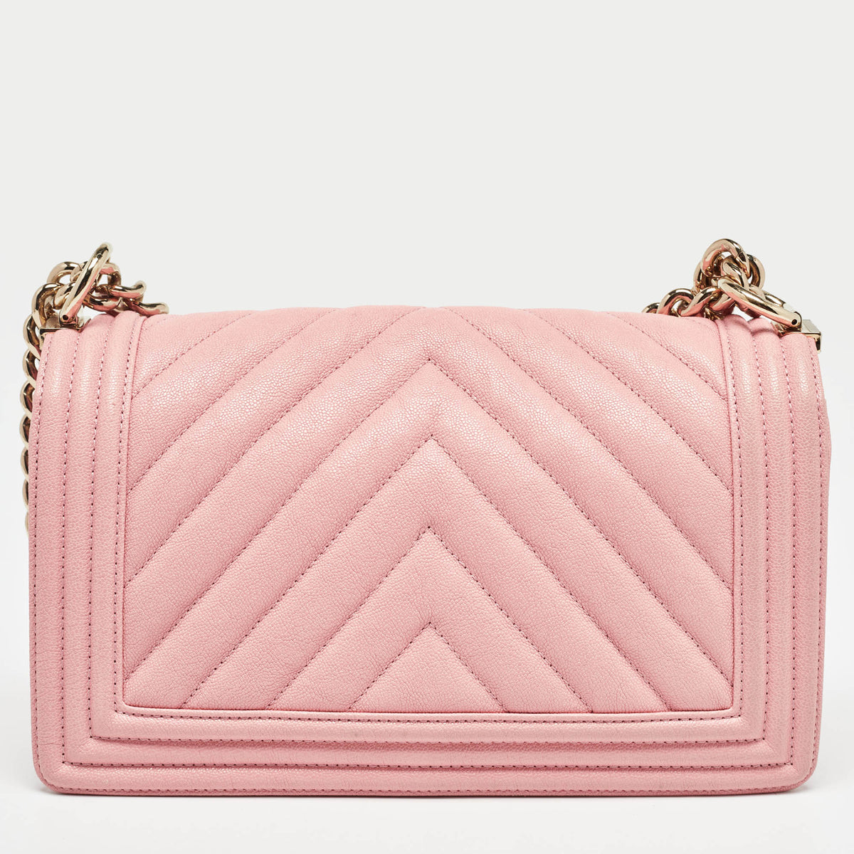 CHANEL Pink Chevron Caviar Leather Medium Boy Flap Bag