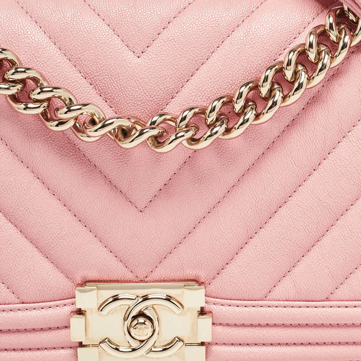 CHANEL Pink Chevron Caviar Leather Medium Boy Flap Bag
