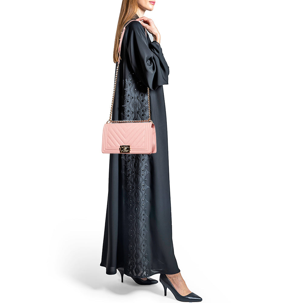 CHANEL Pink Chevron Caviar Leather Medium Boy Flap Bag