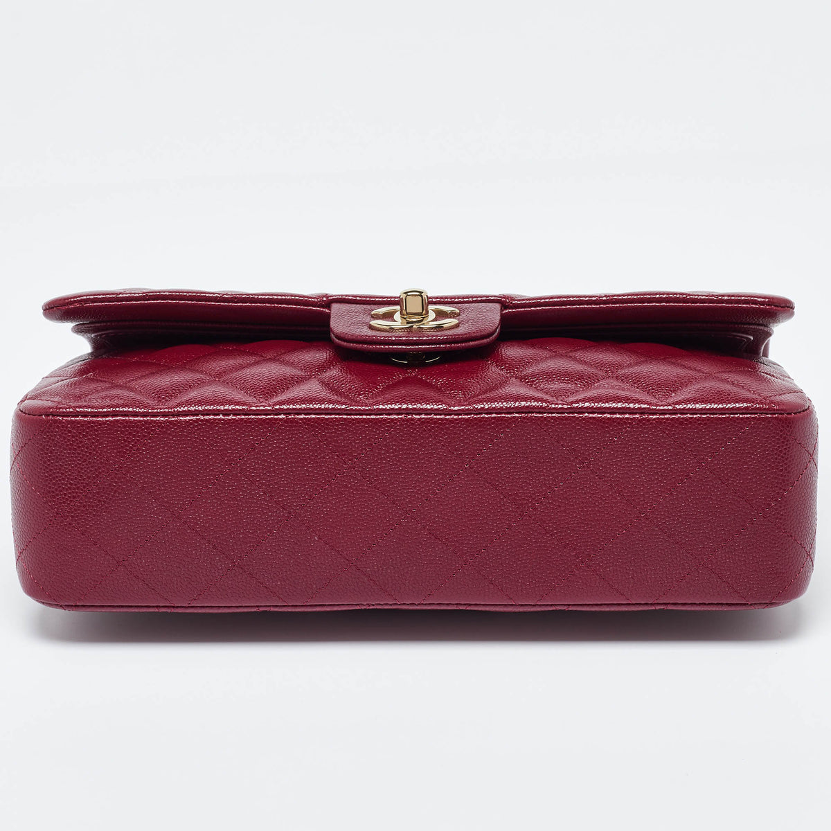 CHANEL Red Quilted CaviarLeather Medium Classic Double Flap Bag