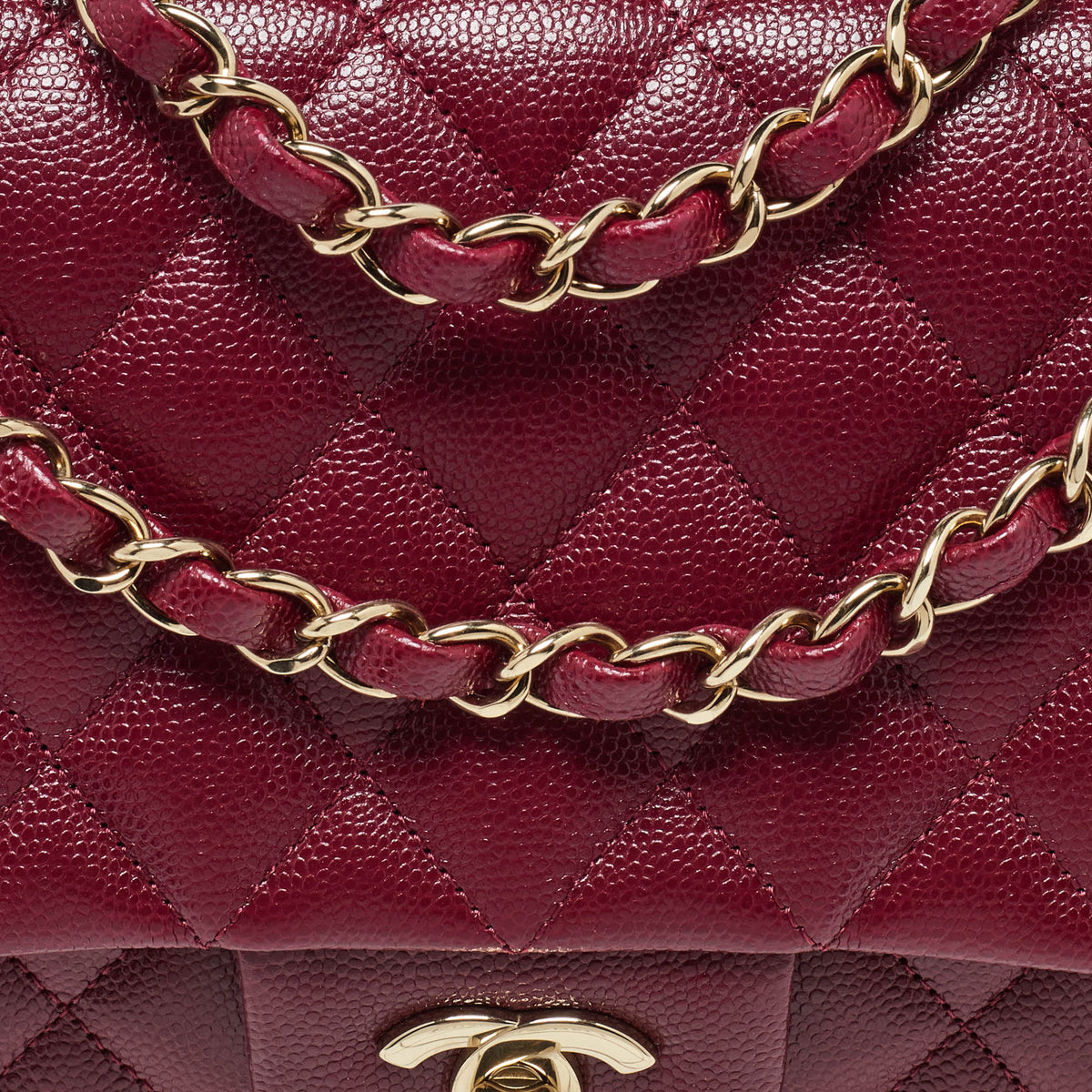CHANEL Red Quilted CaviarLeather Medium Classic Double Flap Bag