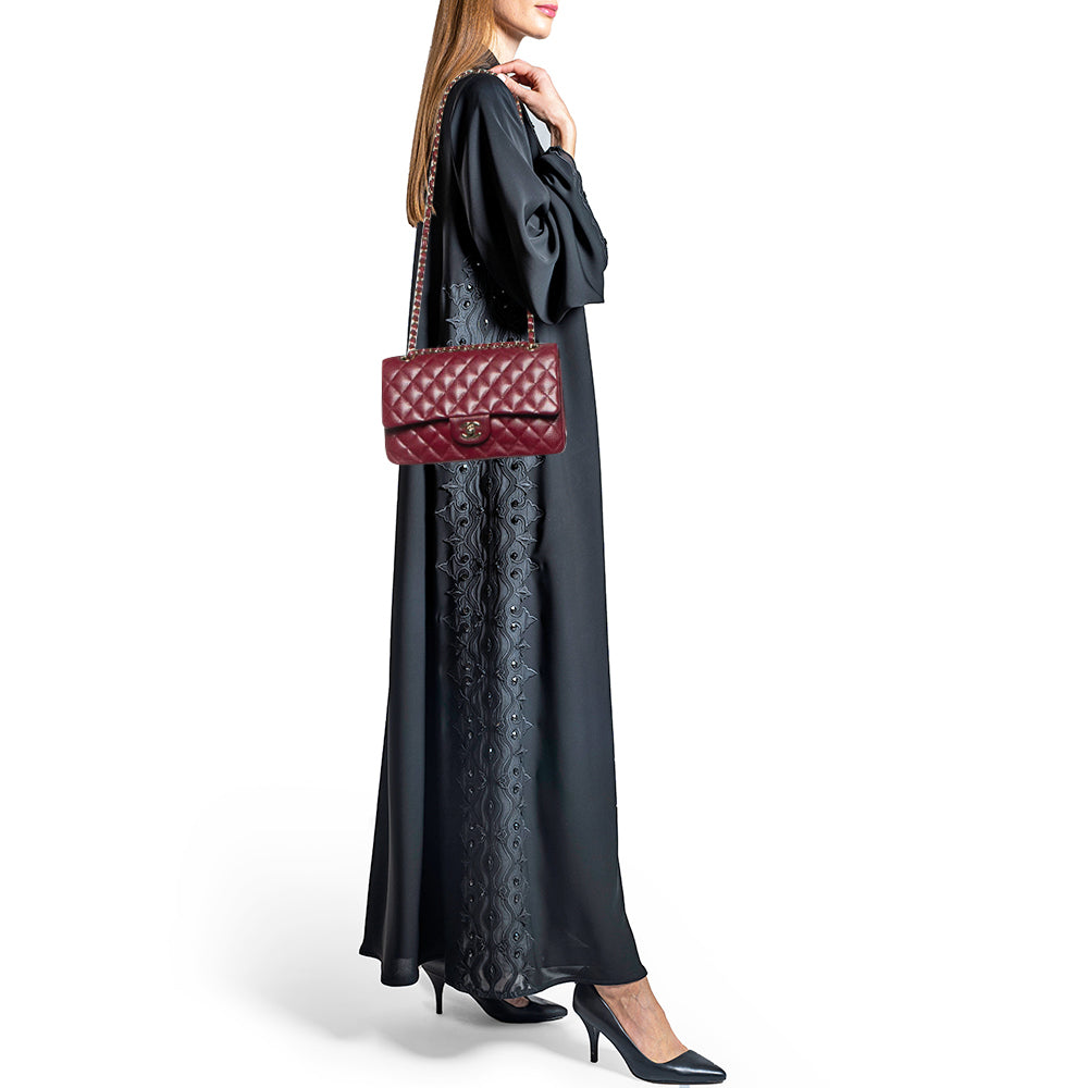 CHANEL Red Quilted CaviarLeather Medium Classic Double Flap Bag