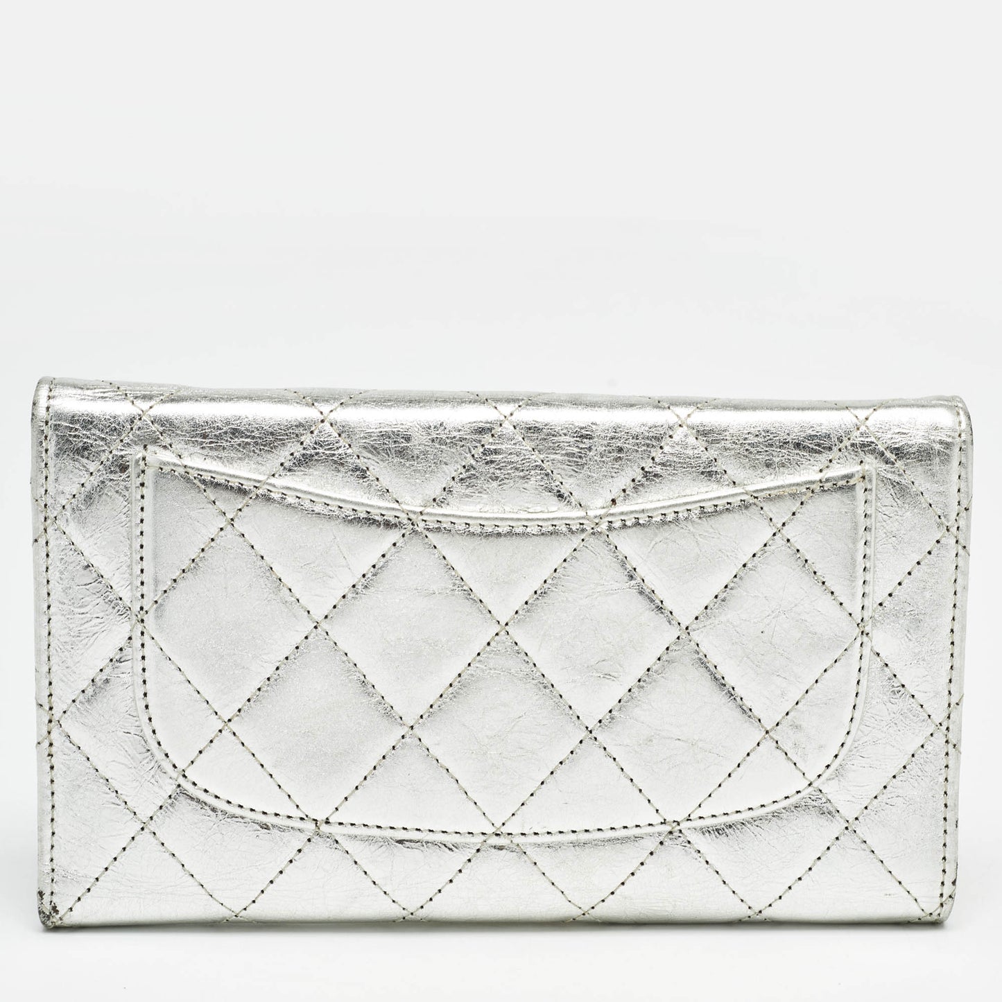 CHANEL Silver Quilted Patent Leather Reissue Continental Wallet
