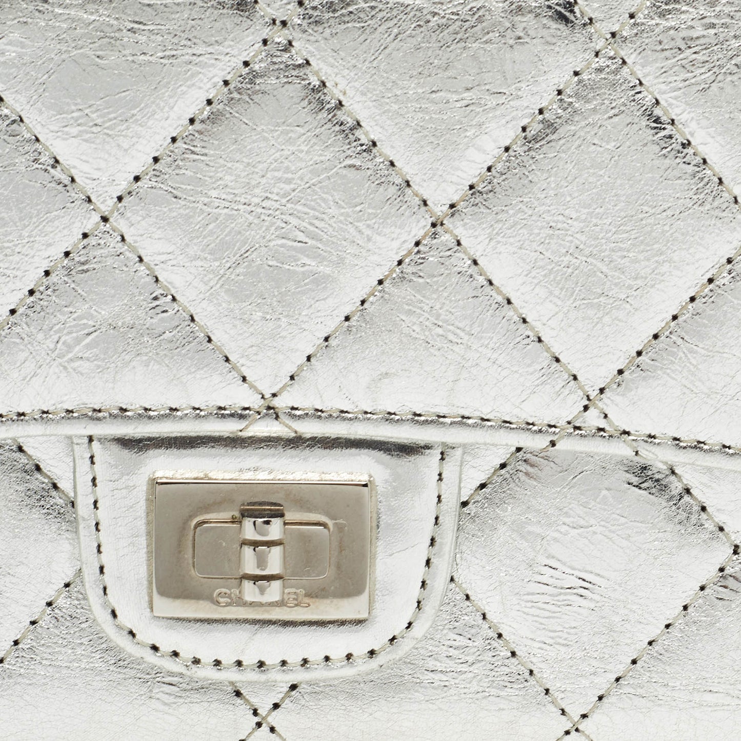 CHANEL Silver Quilted Patent Leather Reissue Continental Wallet