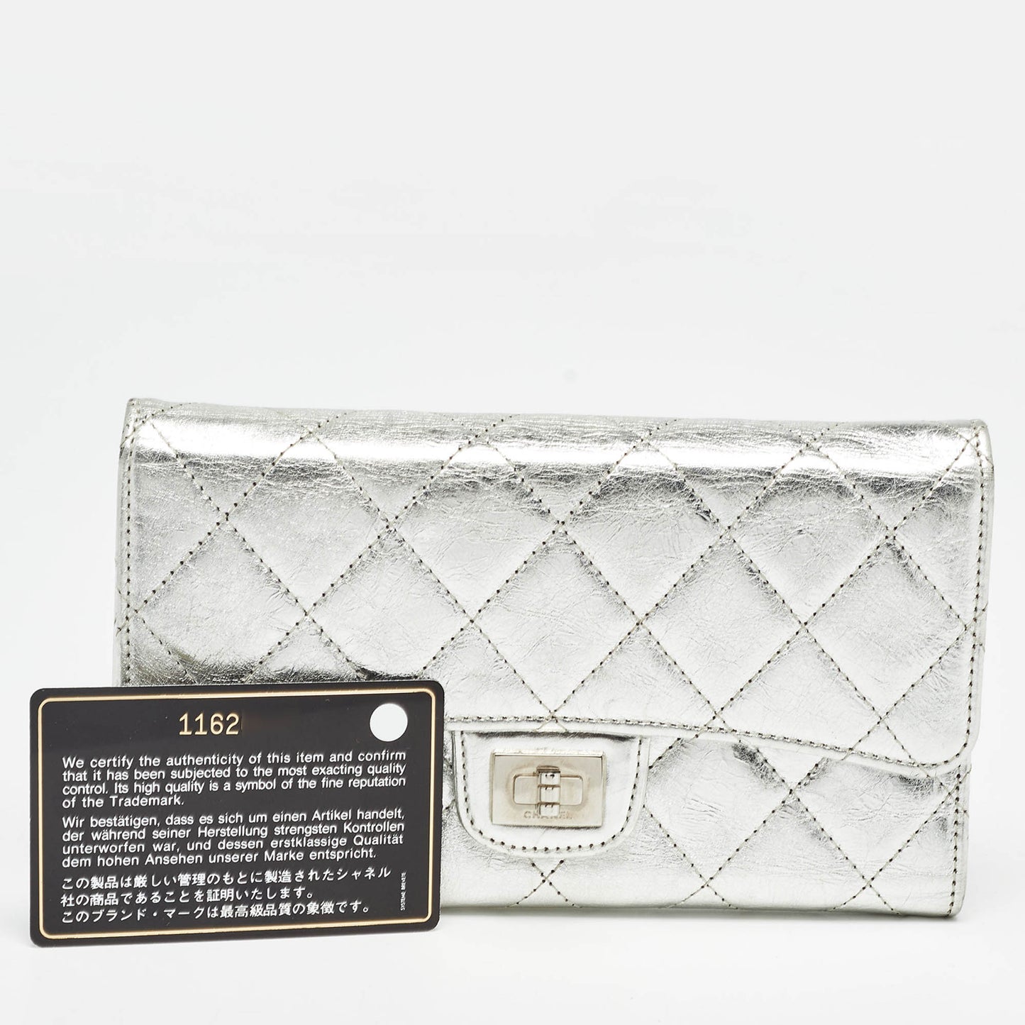CHANEL Silver Quilted Patent Leather Reissue Continental Wallet