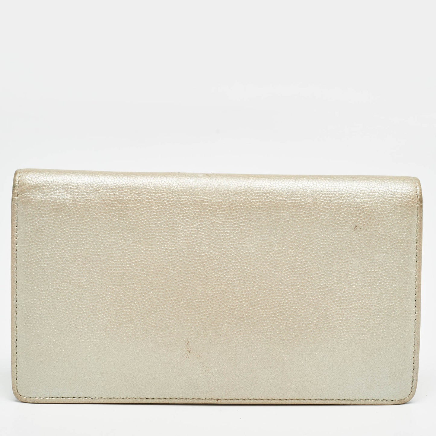 CHANEL Pearl White Caviar Leather CC L Yen Continental Wallet