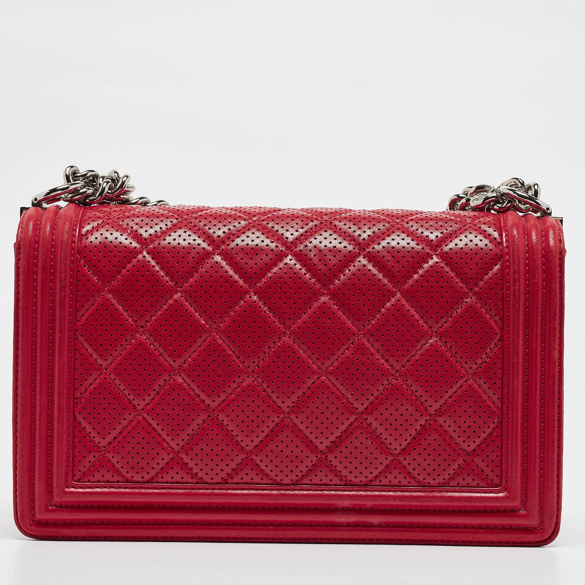 CHANEL Red Quilted Perforated Leather New Medium Boy Bag