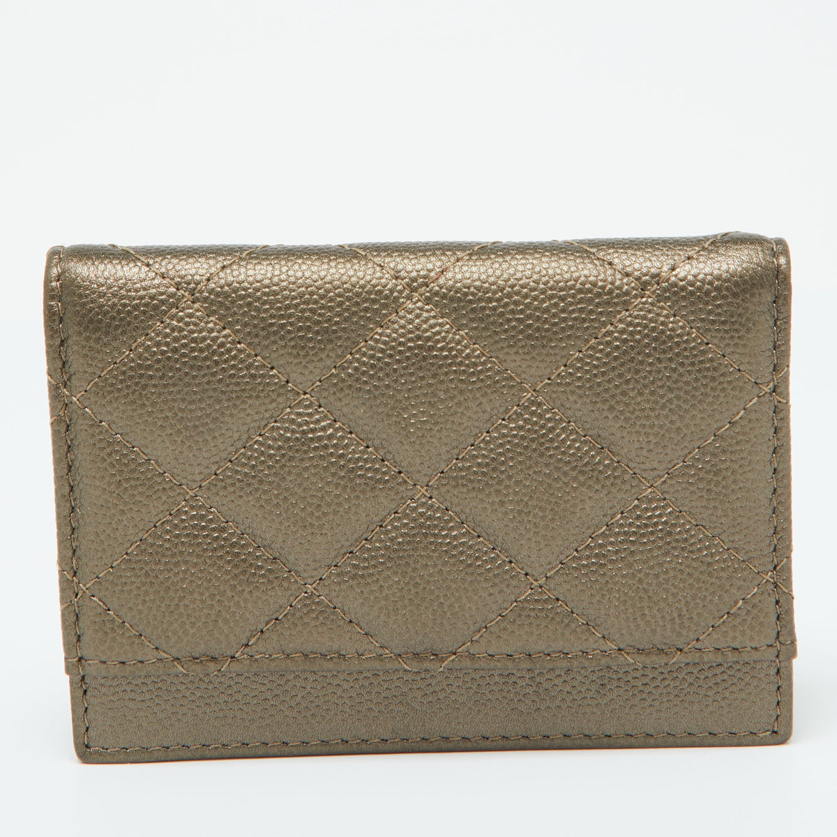 CHANEL Metallic Quilted Caviar Leather CC Logo Card Case