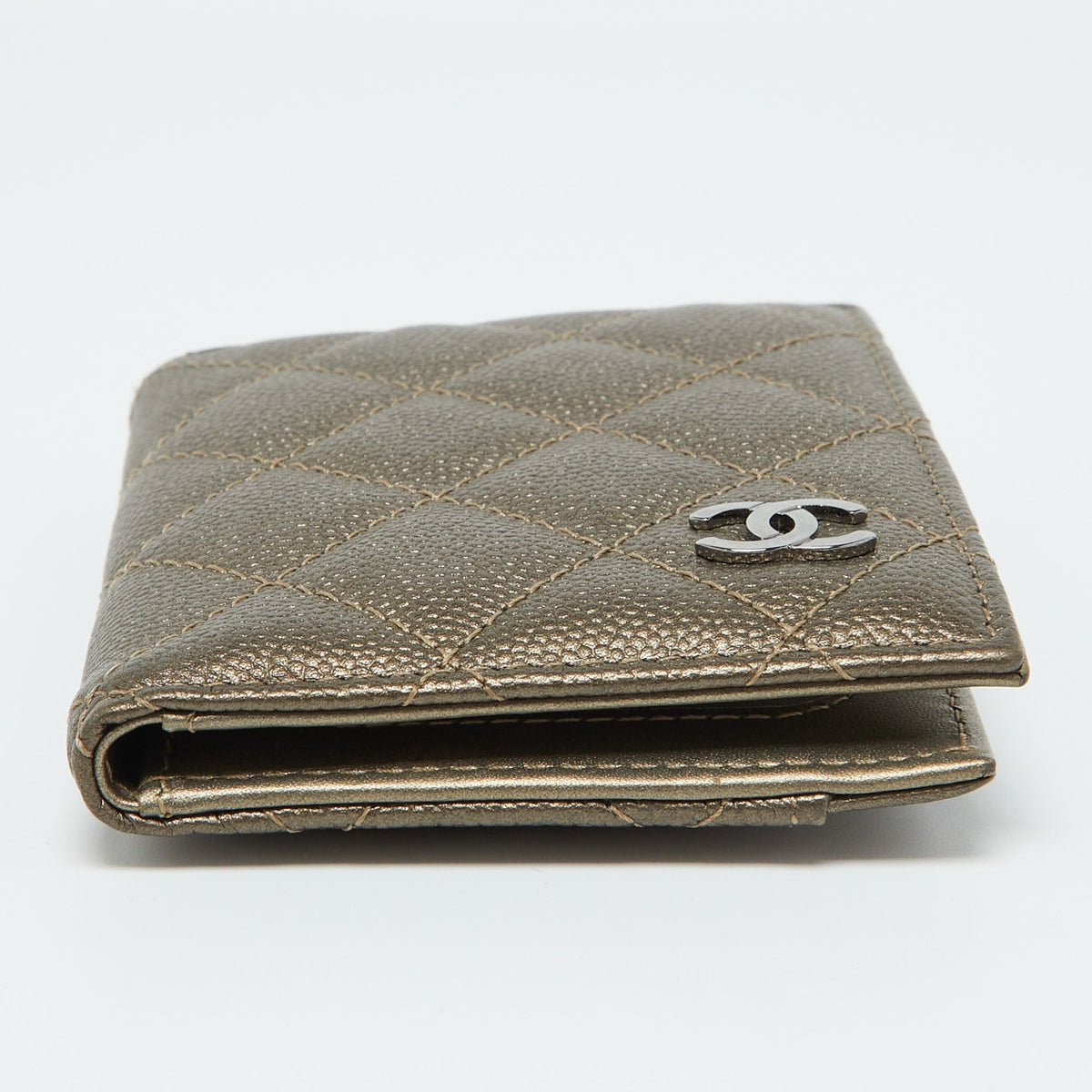 CHANEL Metallic Quilted Caviar Leather CC Logo Card Case