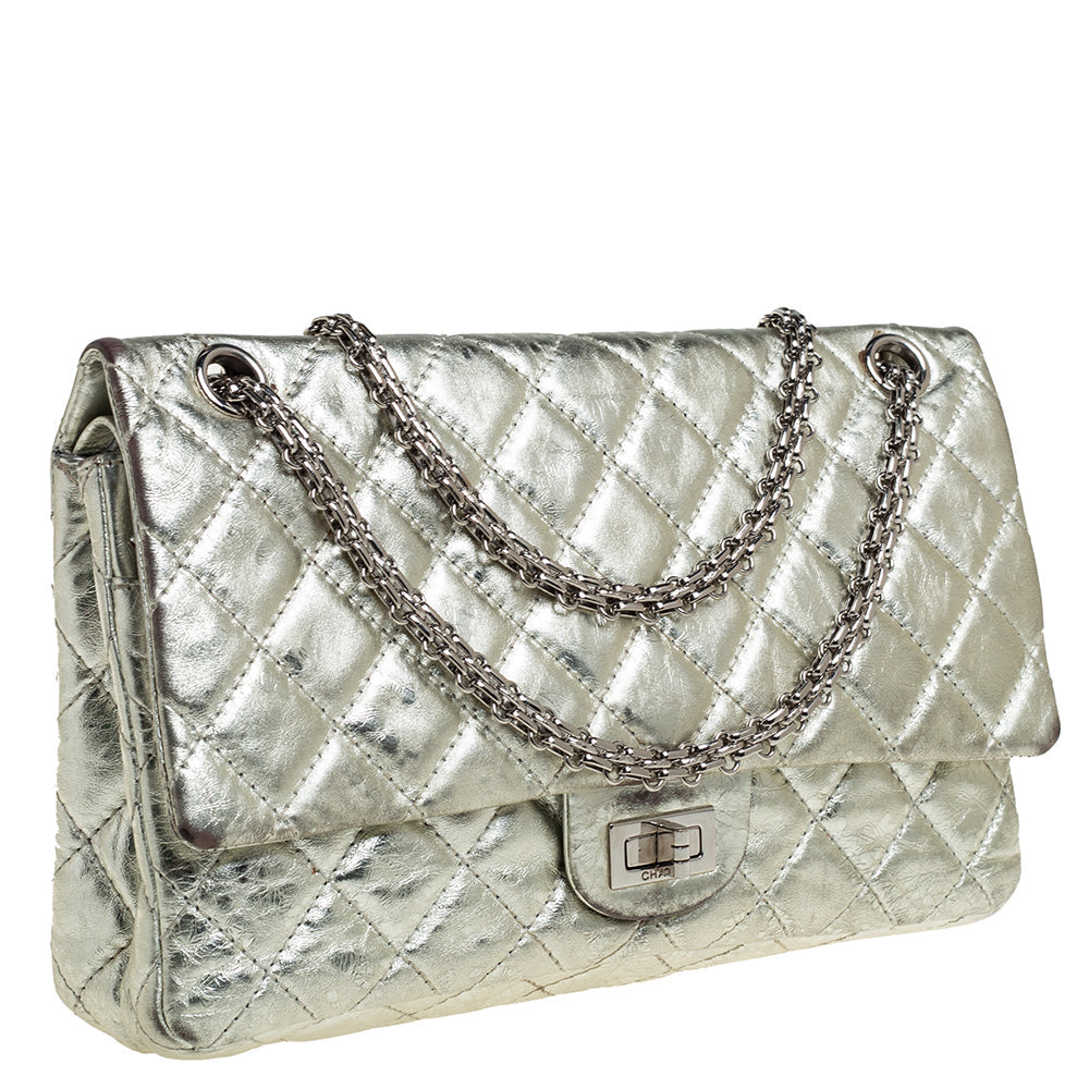 Chanel Silver Quilted Leather Reissue 2.55 Classic 226 Flap Bag
