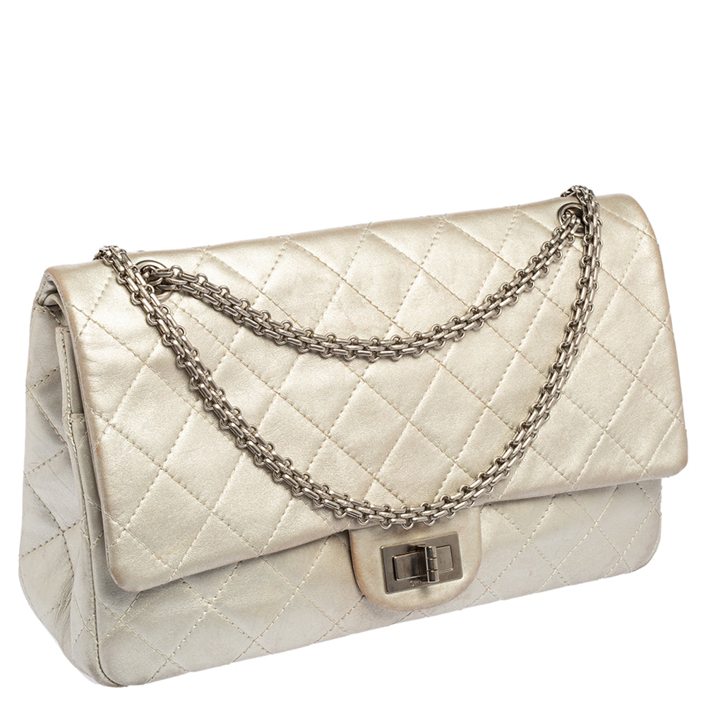 Chanel Silver Quilted Leather Reissue 2.55 Classic 227 Flap Bag