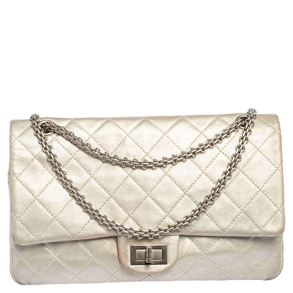 Chanel Silver Quilted Leather Reissue 2.55 Classic 227 Flap Bag