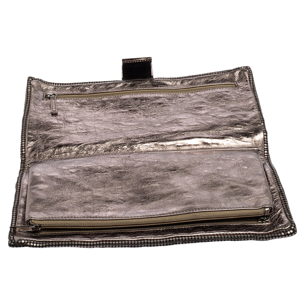 Chanel Metallic Silver Laser Etched Clutch