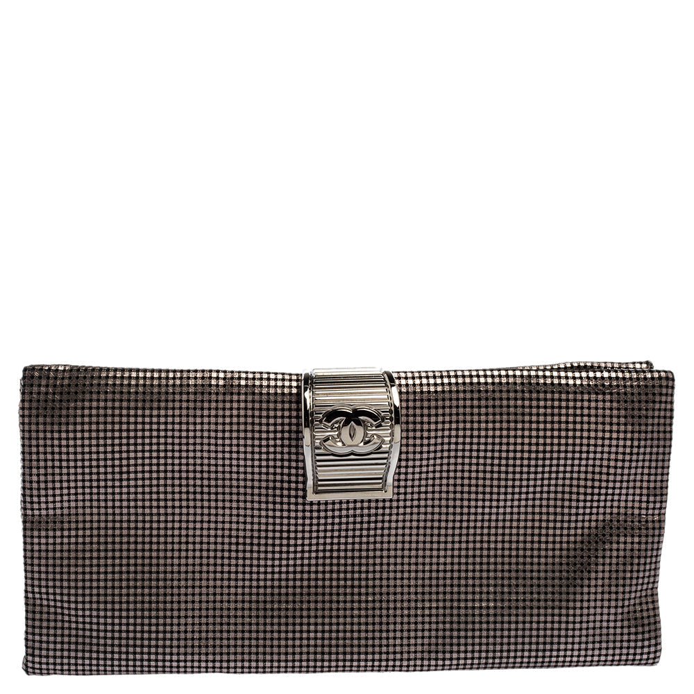 Chanel Metallic Silver Laser Etched Clutch