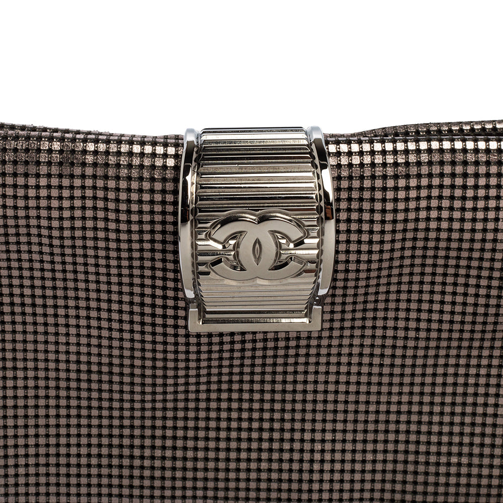 Chanel Metallic Silver Laser Etched Clutch