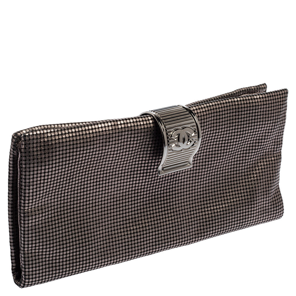 Chanel Metallic Silver Laser Etched Clutch