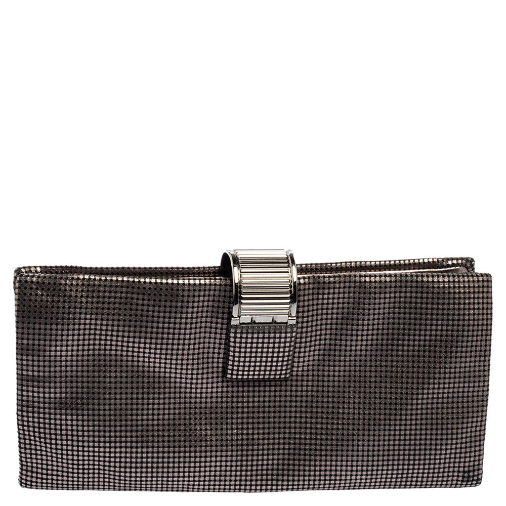 Chanel Metallic Silver Laser Etched Clutch