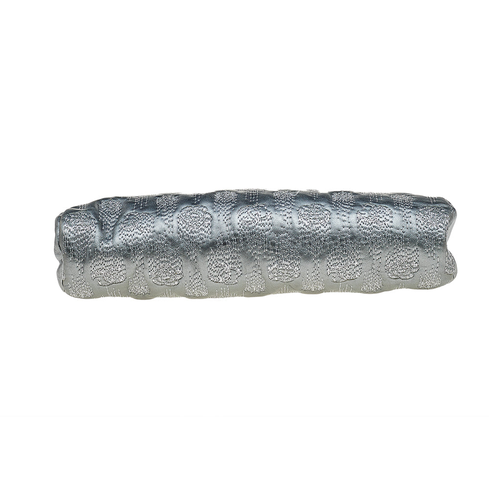 Chanel Metallic Grey Embroidered Leather Frame Clutch