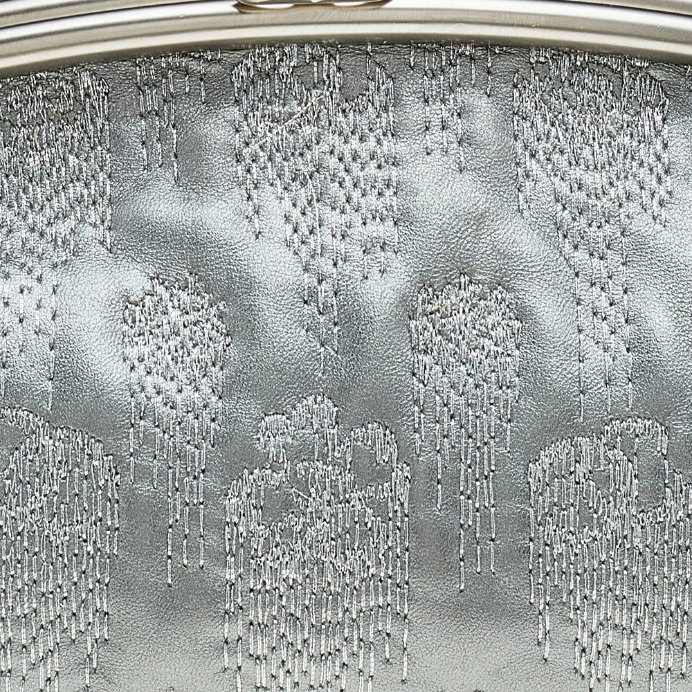 Chanel Metallic Grey Embroidered Leather Frame Clutch