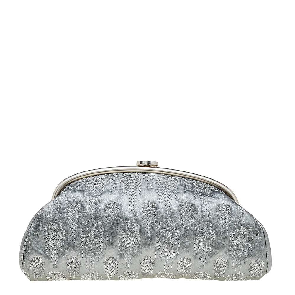 Chanel Metallic Grey Embroidered Leather Frame Clutch