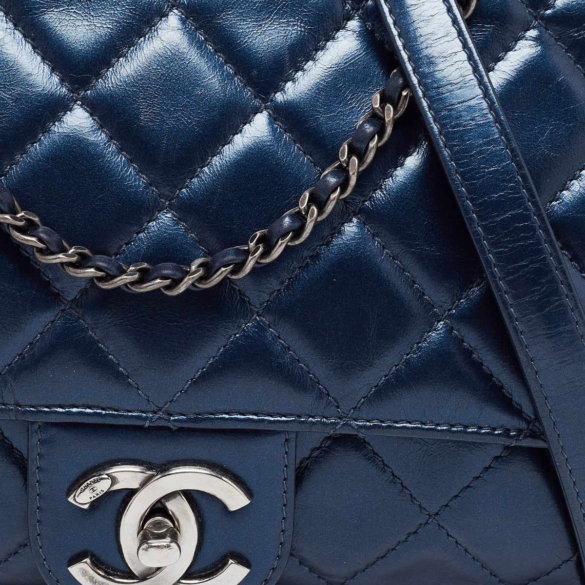 Chanel Metallic Blue Quilted Leather Coco Pleats Flap Bag