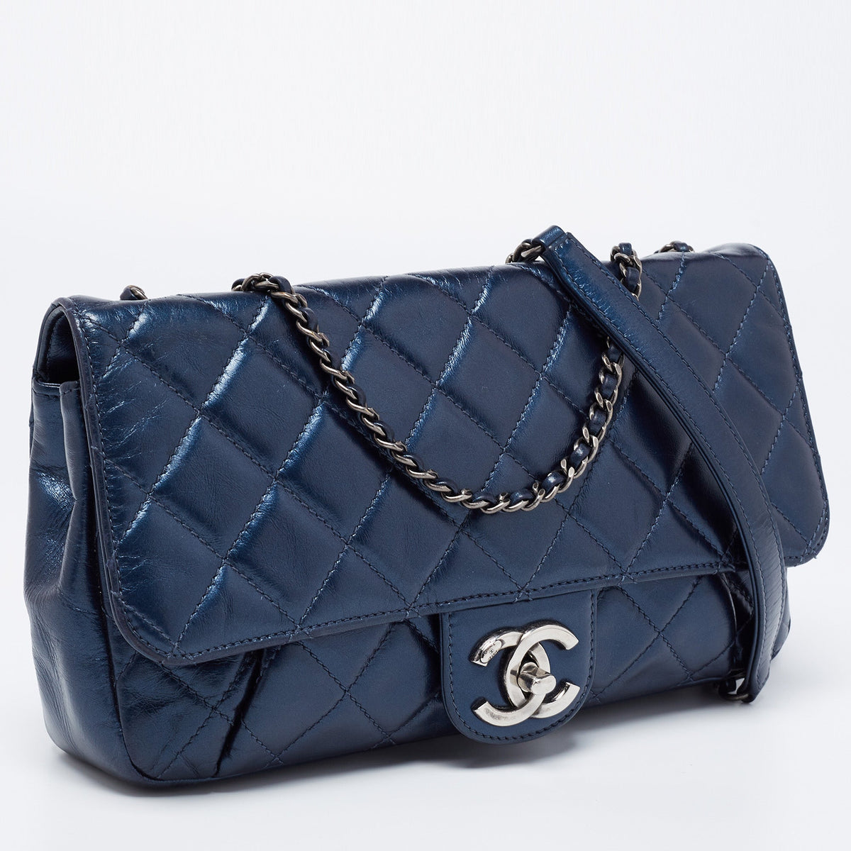 Chanel Metallic Blue Quilted Leather Coco Pleats Flap Bag