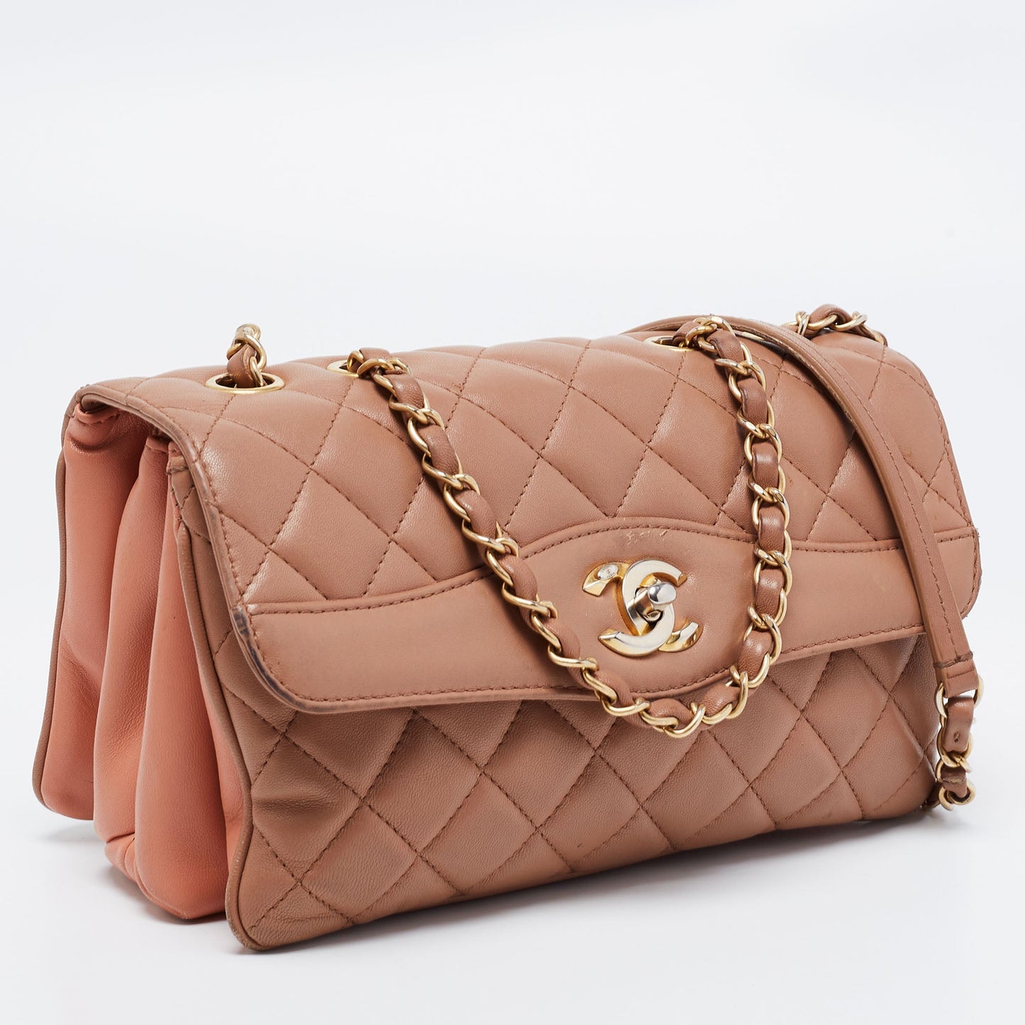 Chanel Beige/Peach Quilted Leather Straight Line Flap Bag