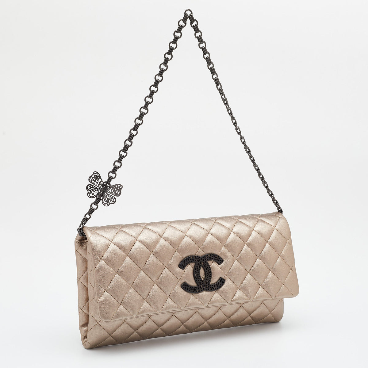 Chanel Metallic Quilted Leather Butterfly Chain Clutch