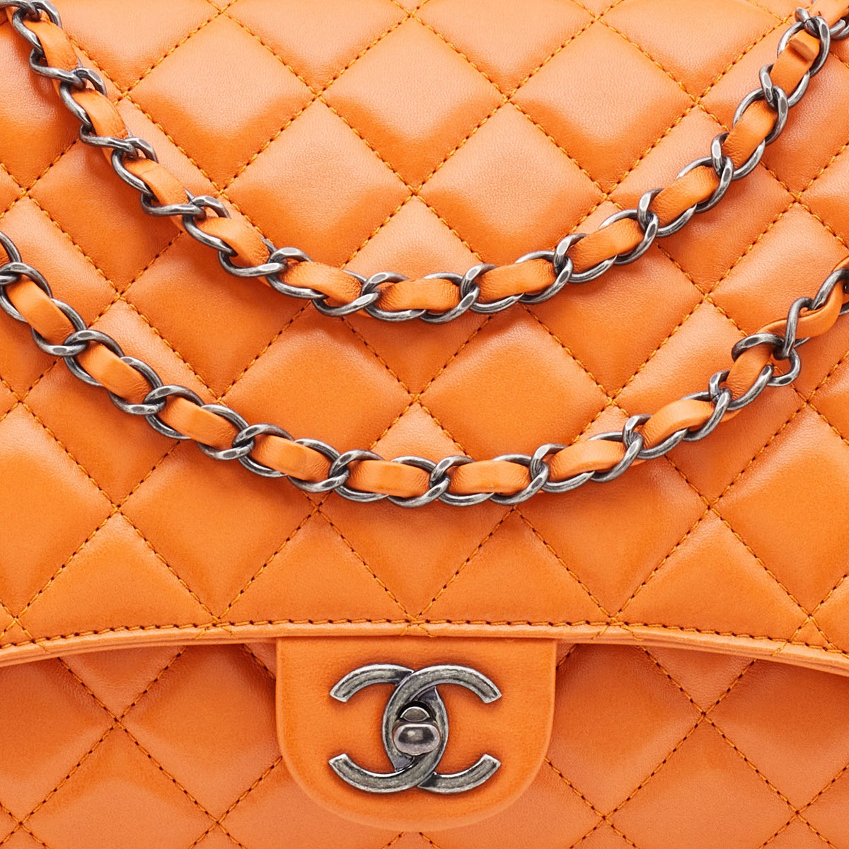 Chanel Orange Quilted Leather Grocery By Chanel Drawstring Flap Bag
