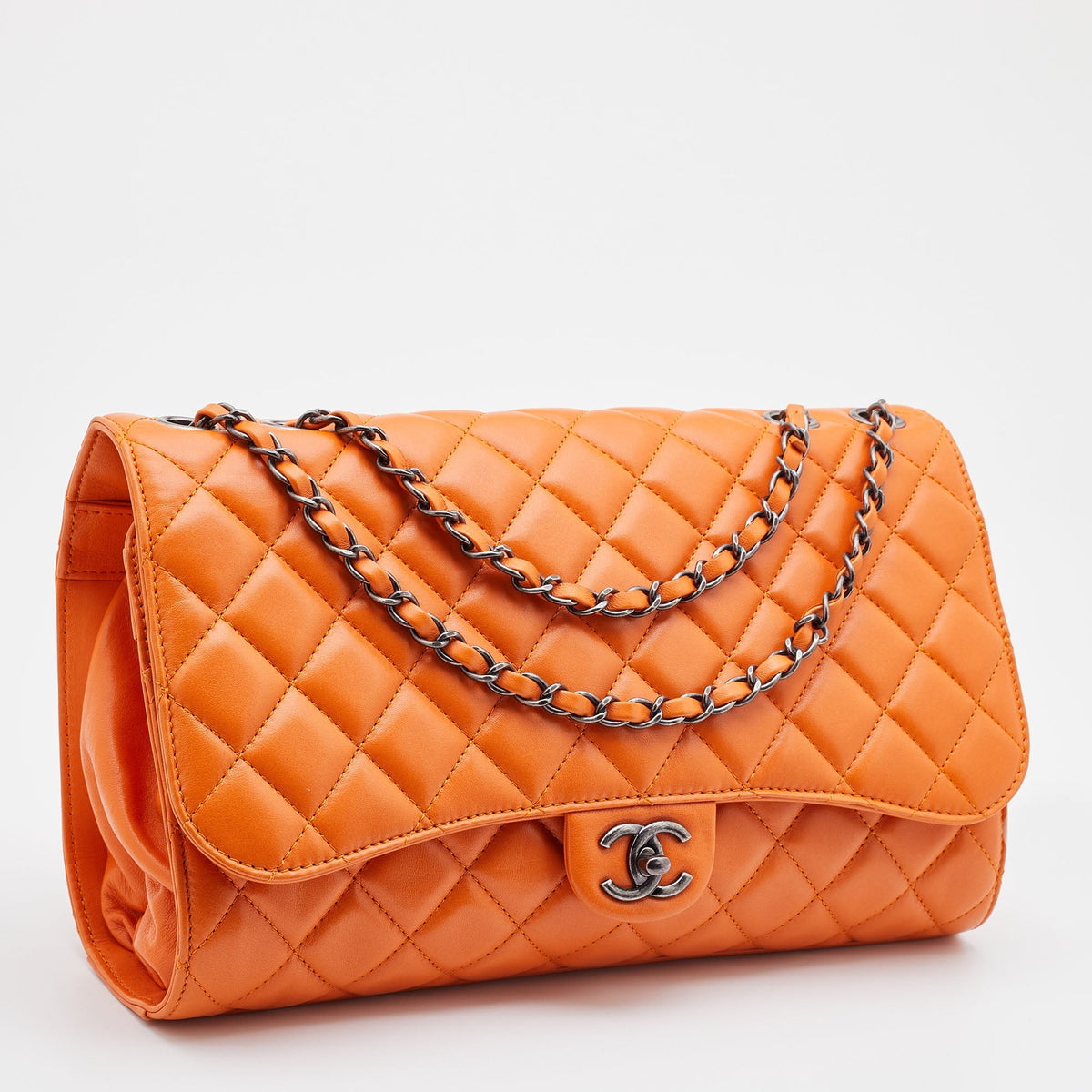 Chanel Orange Quilted Leather Grocery By Chanel Drawstring Flap Bag