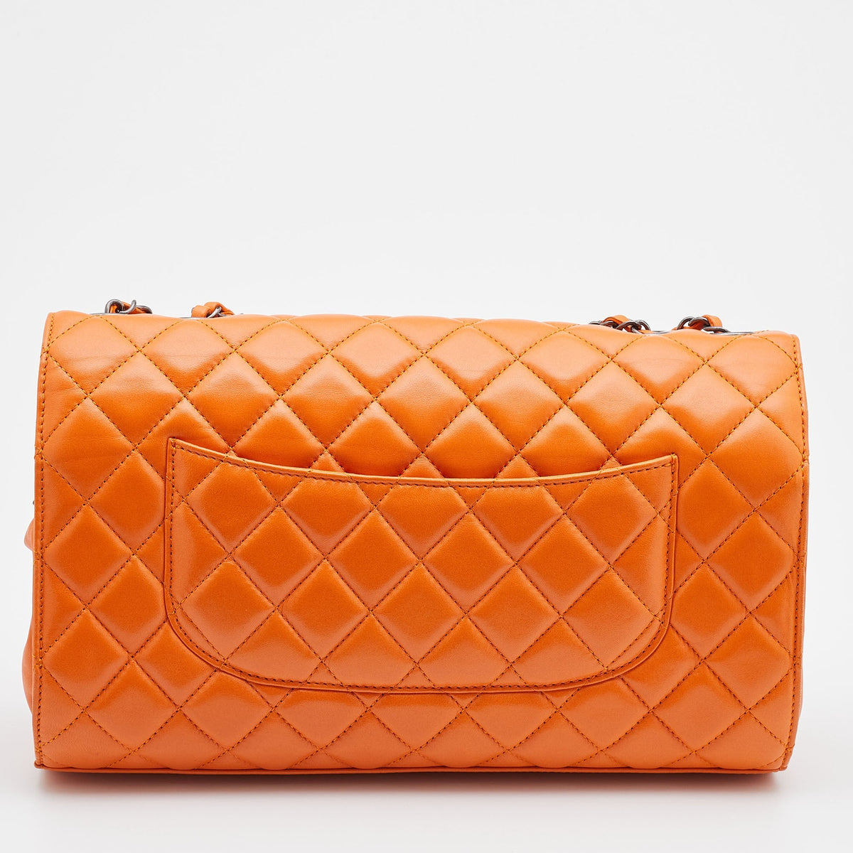 Chanel Orange Quilted Leather Grocery By Chanel Drawstring Flap Bag