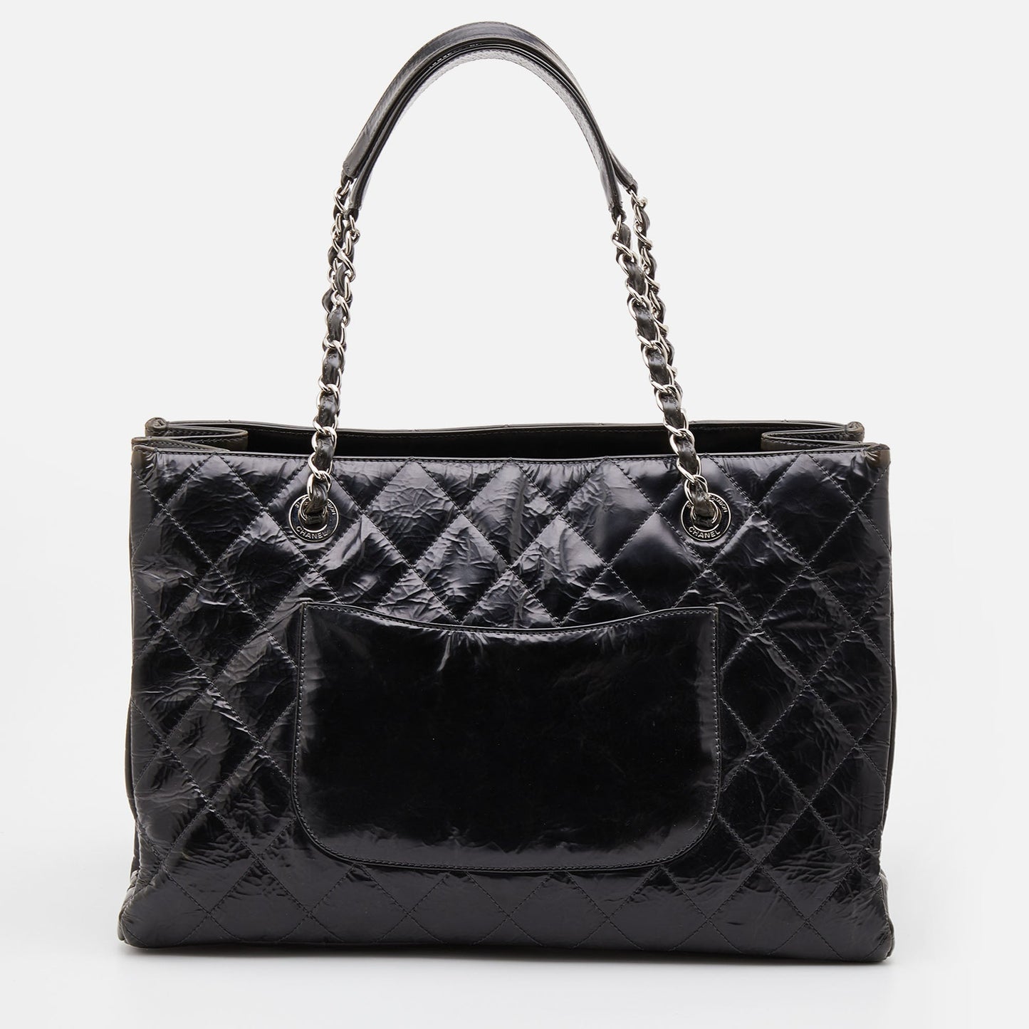 Chanel Dark Grey Quilted Leather Large Shopping Tote