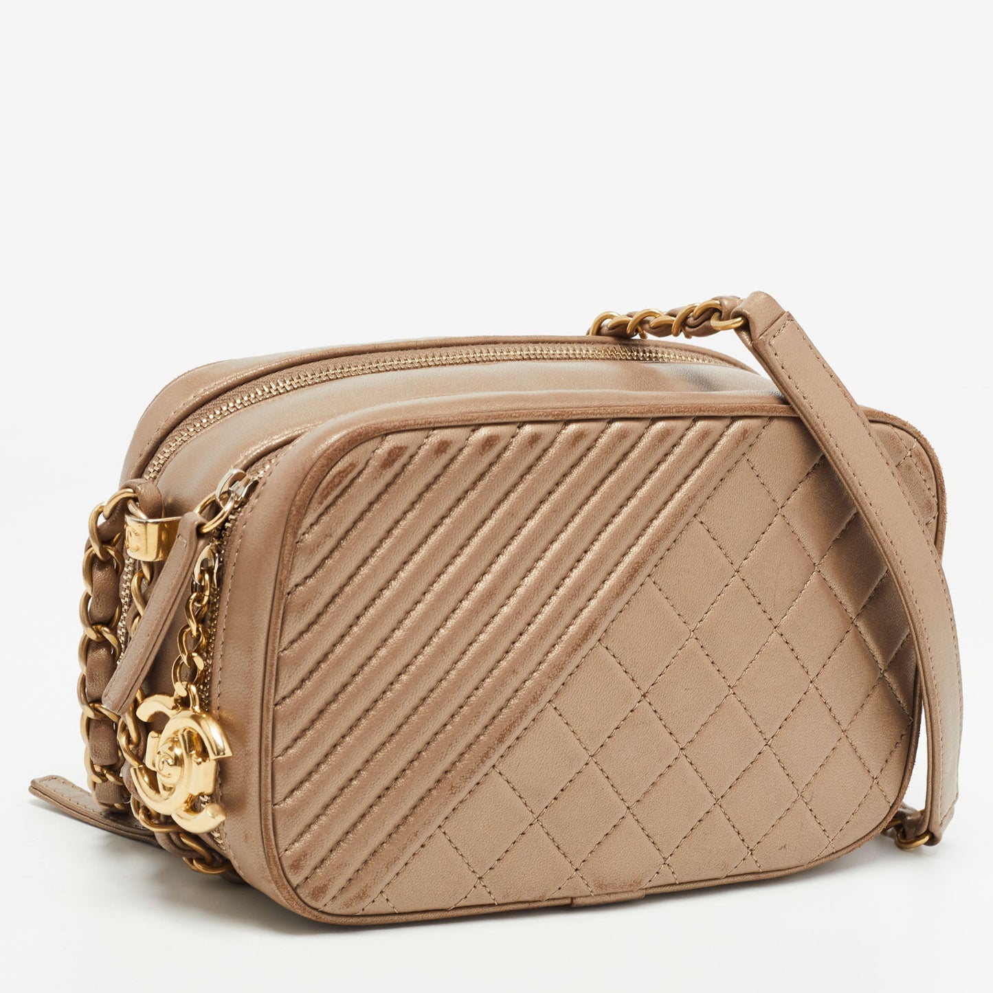 Chanel Beige Mixed Quilted Leather Small Coco Boy Camera Case Bag