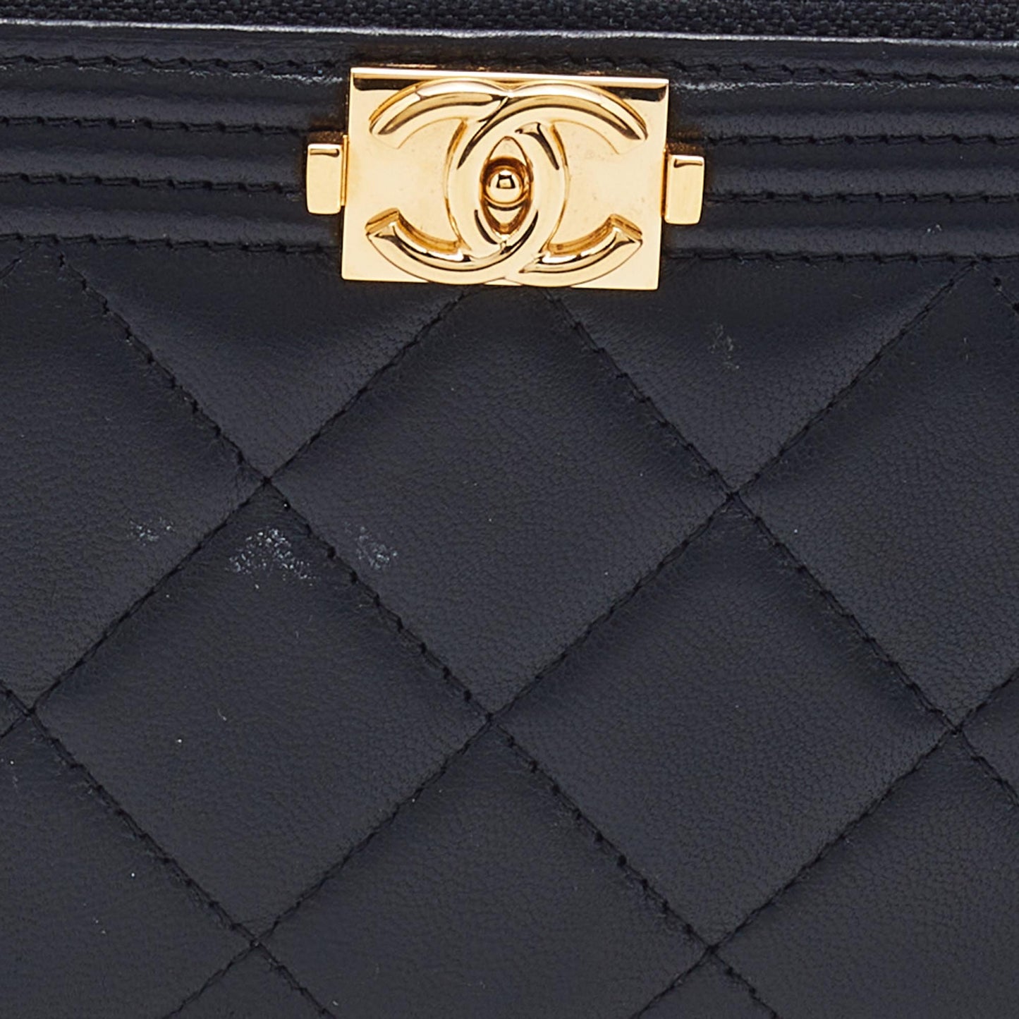 CHANEL Black Quilted Leather Boy Zip Around Wallet