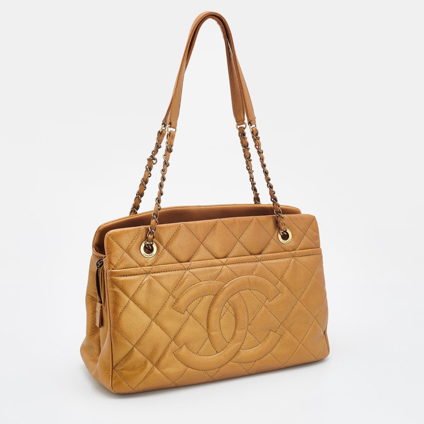 CHANEL Gold Quilted Caviar Leather CC Timeless Tote